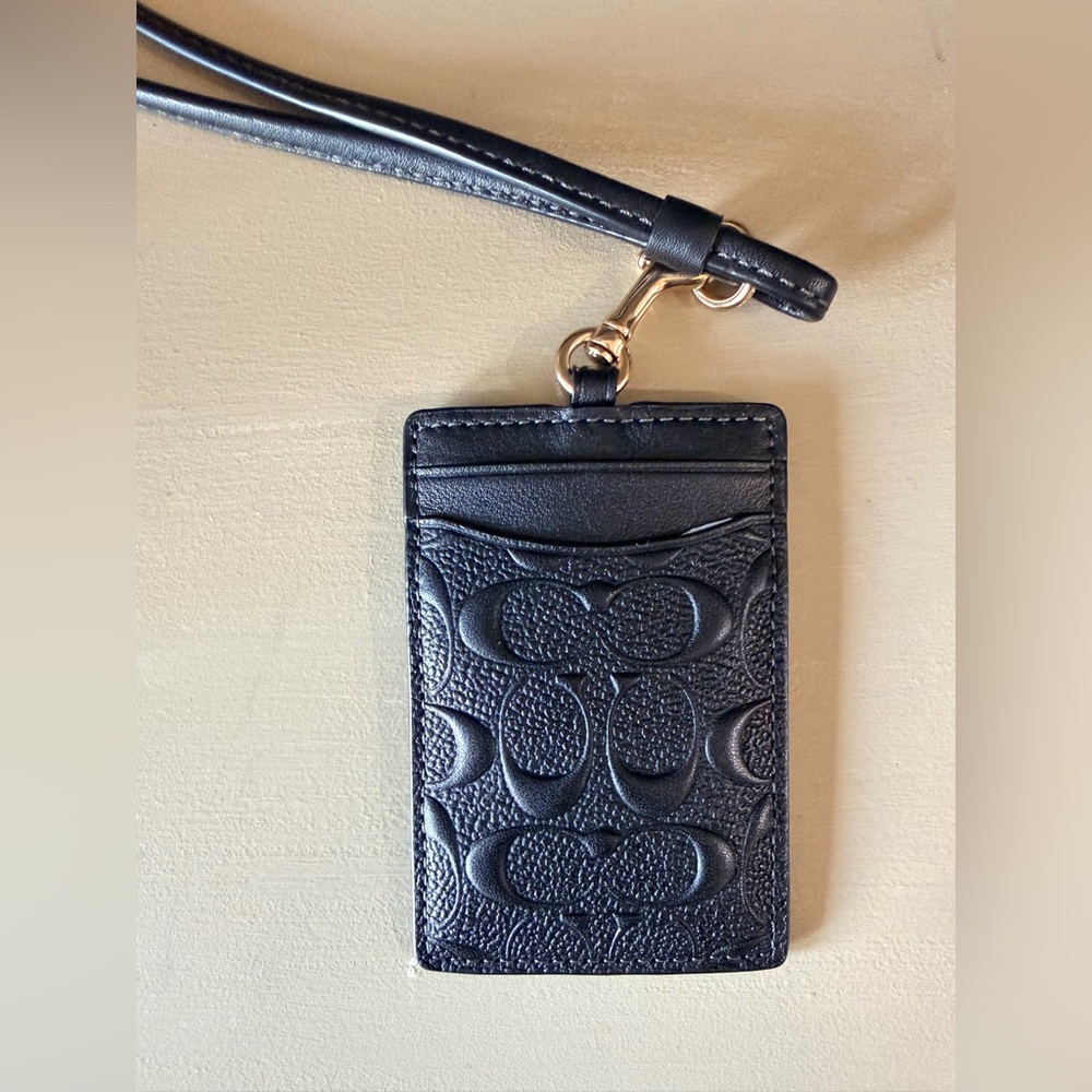 Coach Black Raised Signature Print Lanyard ID / Badge / Card Holder - Picture 3 of 3